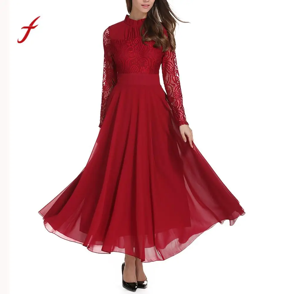 Новое поступление 2019 женское однотонное шифоновое вечернее кружевное платье с