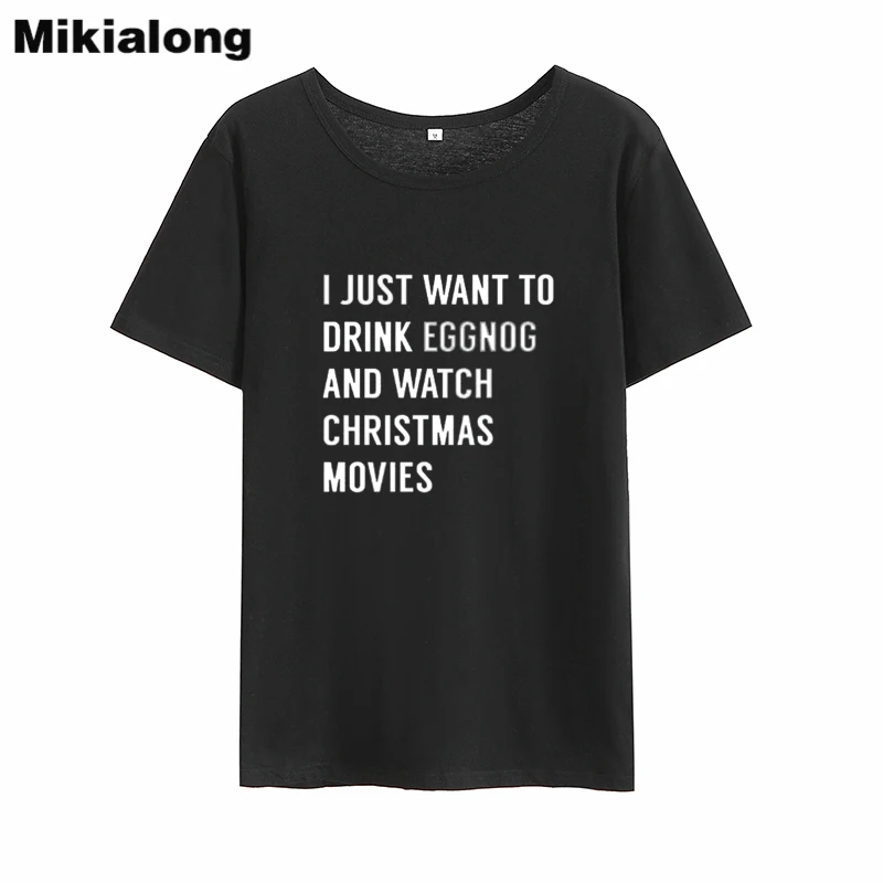 Футболка Mikialong Женская хлопковая с коротким рукавом топ надписью I Just Want To Drink g