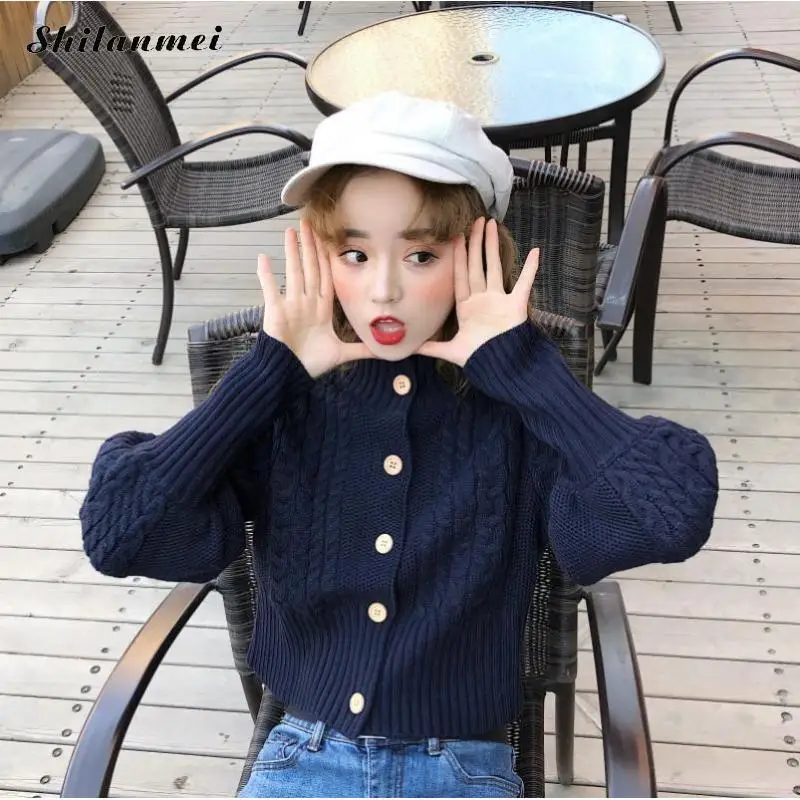 

Autumn Winter Women Sweaters Pullovers Korean Style Turtleneck Long Sleeve Casual Crop Sweater Button Knitted Sweter Mujer 2019