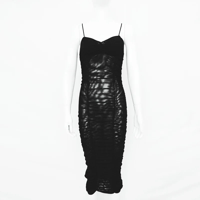 Skitzyou Лето Bodycon Midi Сетчатое платье Тонкий спинки Спагетти ремень Для женщин