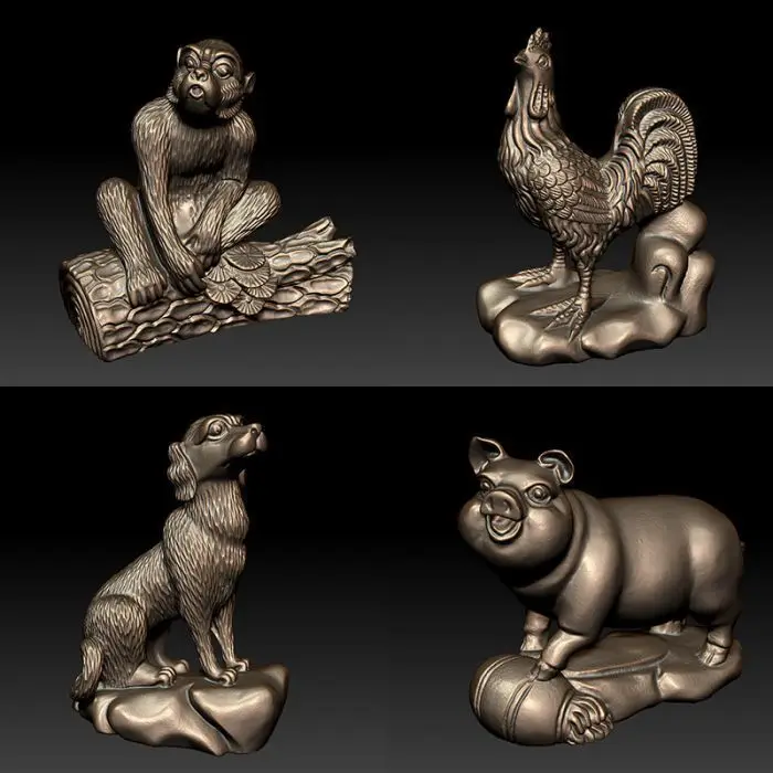 12 шт. 3D модель для ЧПУ 3D резная скульптура машина в формате STL файла-китайская культура, Китайский Зодиак