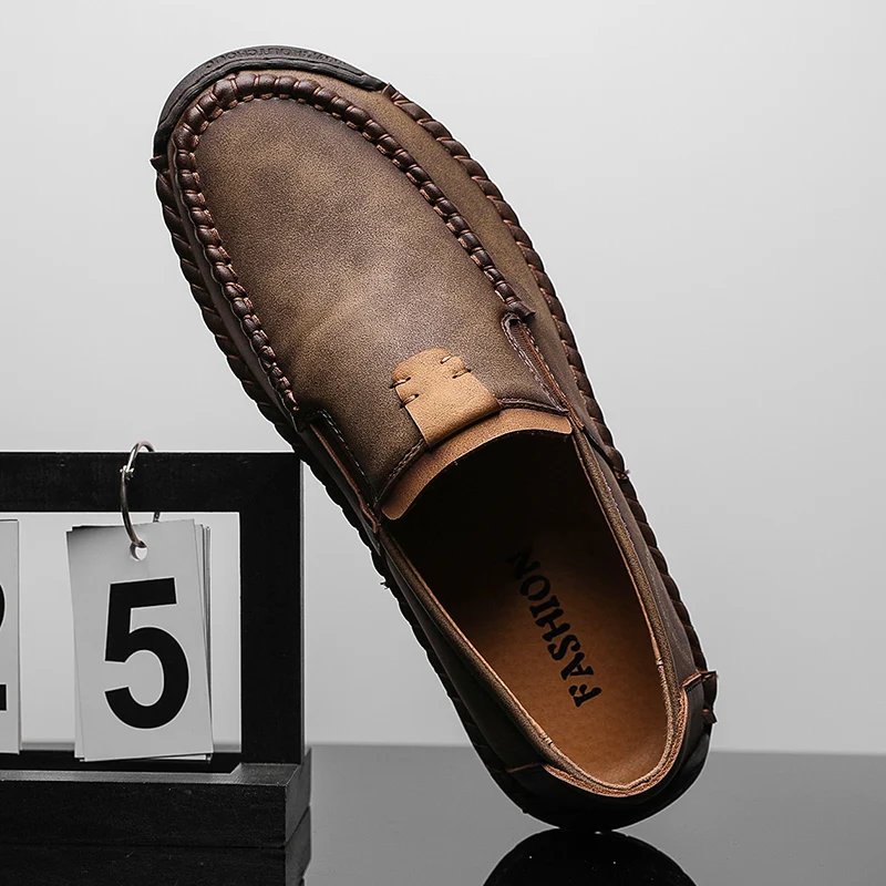 Classic Comfortable Leather Men Casual Shoes Slip On Loafers Split Flats Hot Sale Moccasins Plus Size | Обувь