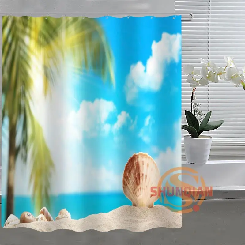 

Занавеска для душа с изображением морского неба, пляжа, ткань для ванной комнаты, декоративная занавеска для ванной комнаты, приемлемая зан...