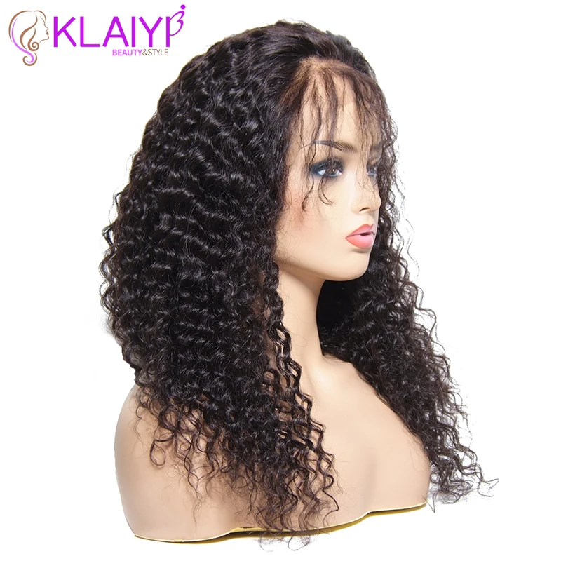 Klaiyi Hair Wig Series Brizilian Curly Wave Remy Hair Wig 10-24 Inch Front Lace Wigs 150% Density Human Hair Wig Natural Color