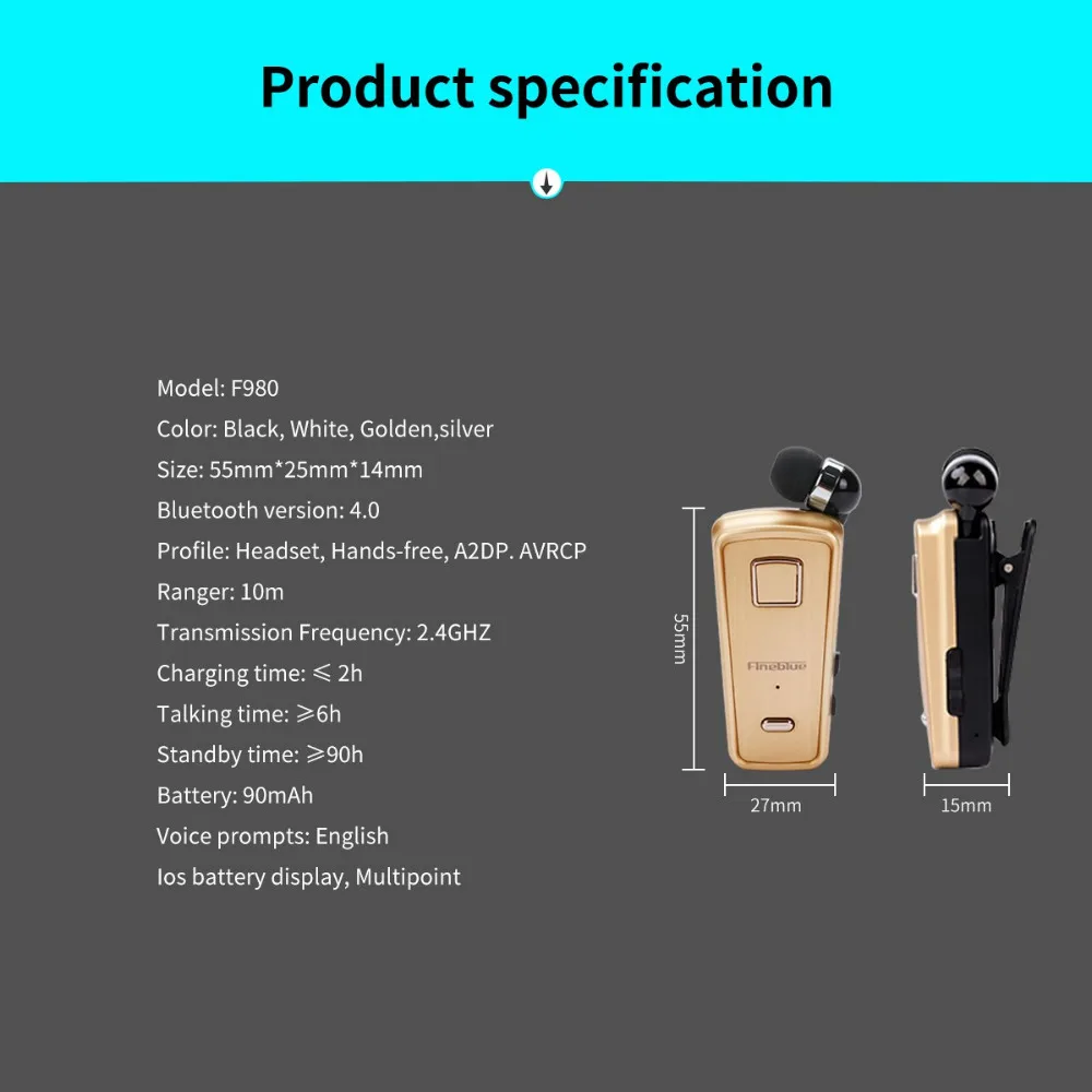 Fineblue F980 Беспроводная деловая bluetooth-гарнитура спортивные наушники для водителей