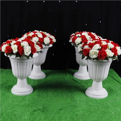 White flower vase 4 шт./лот, вазы для цветов из пол пластиковая ваза завод подвеска в форме цветка цветочный горшок дорога свинец 42 см для дома/Свадебные украшения коридора G185 - Цвет: White flower vase