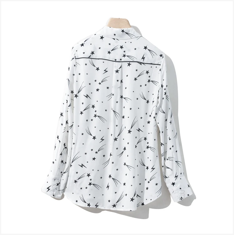 100% натуральные шелковые блузки с принтом звезды длинный рукав настоящая