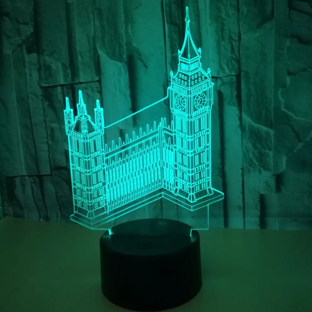 

Big Ben Building 7 цветов светодиодный 3d ночной Светильник Led визуальный подарок на заказ акриловый 3d светильник Новинка Luminaria Led лампа
