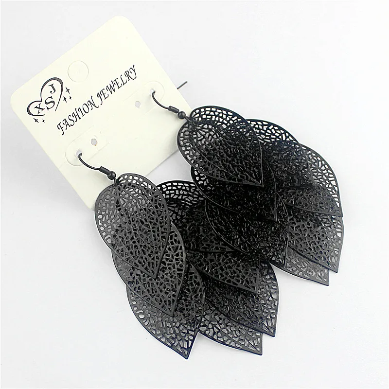 The new hot popular female ornaments girls birthday party beautiful black tassel leaves ear hook earrings free shipping | Украшения и