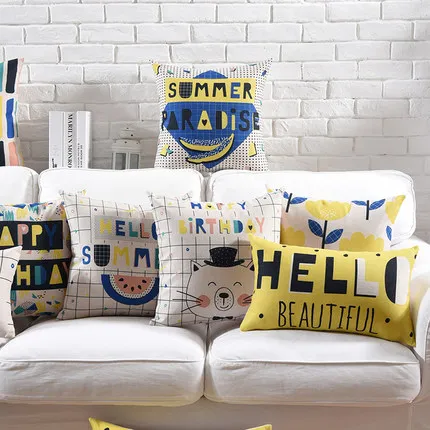 Модные желтые Цвет Кот подушки покрытия Hello Kitty белье хлопок Подушки Детские
