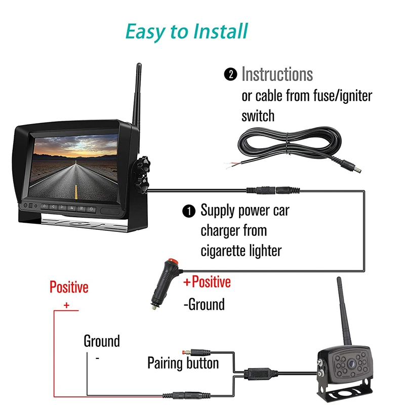 YuanTing Digital Wireless Signal Transmission System 7'' HD Monitor Night Vision Waterproof Backup Rear View Camera For Truck RV |
