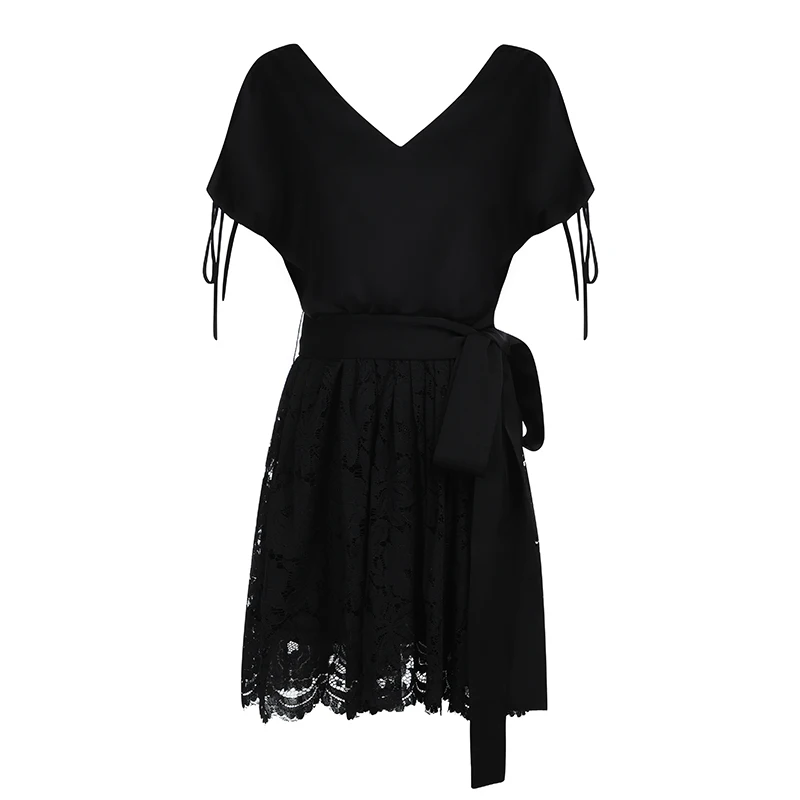 Женское повседневное ТРАПЕЦИЕВИДНОЕ ПЛАТЬЕ Max Spri черное С v-образным вырезом