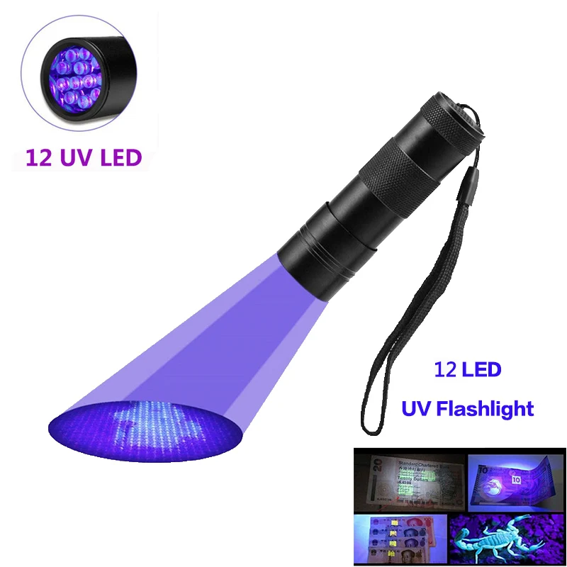 12 LED УФ-фонарик черный свет, 9 12 21 51 LED 395 нм Ультрафиолетовый фонарь детектор черного света для собак мочи, пятен домашних животных и клопов z50 - Испускаемый цвет: 12 LED