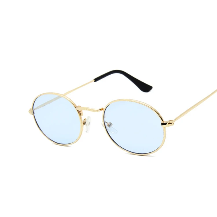 GoldBlue Ретро круглые розовые солнцезащитные очки для женщин, фирменный дизайн, солнцезащитные очки для женщин, сплав, зеркальные женские очки коричневого цвета - Цвет линз: GoldBlue
