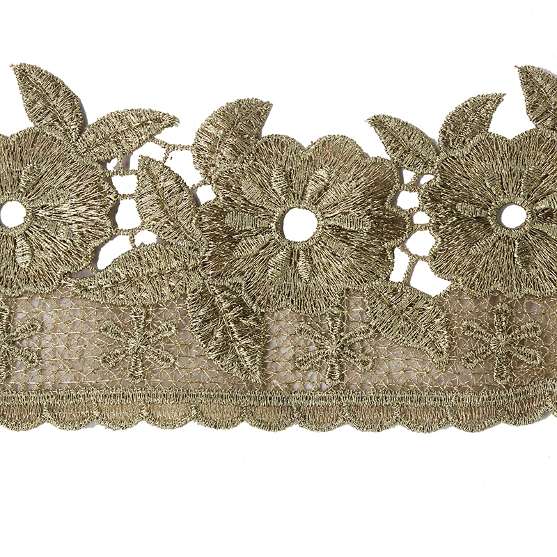 10 ярдов золотая металлическая Цветочная аппликация для вышивки кружевная ткань