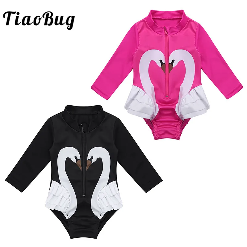TiaoBug/цельный купальный костюм с длинными рукавами для маленьких девочек детский