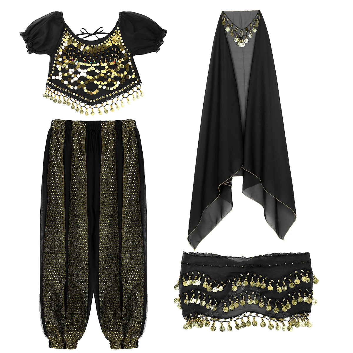 Женский костюм для танцев на Хэллоуин и карнавала набор одежды топ с монетами