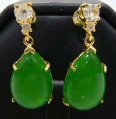 Серьги с подвеской и из зеленого нефрита AAA 18K GP стиль изящные украшения