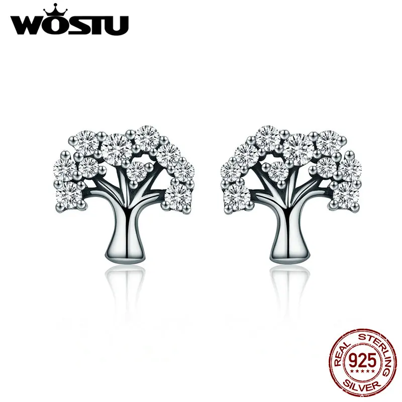 Женские серьги пусеты WOSTU из стерлингового серебра 925 пробы с прозрачным фианитом