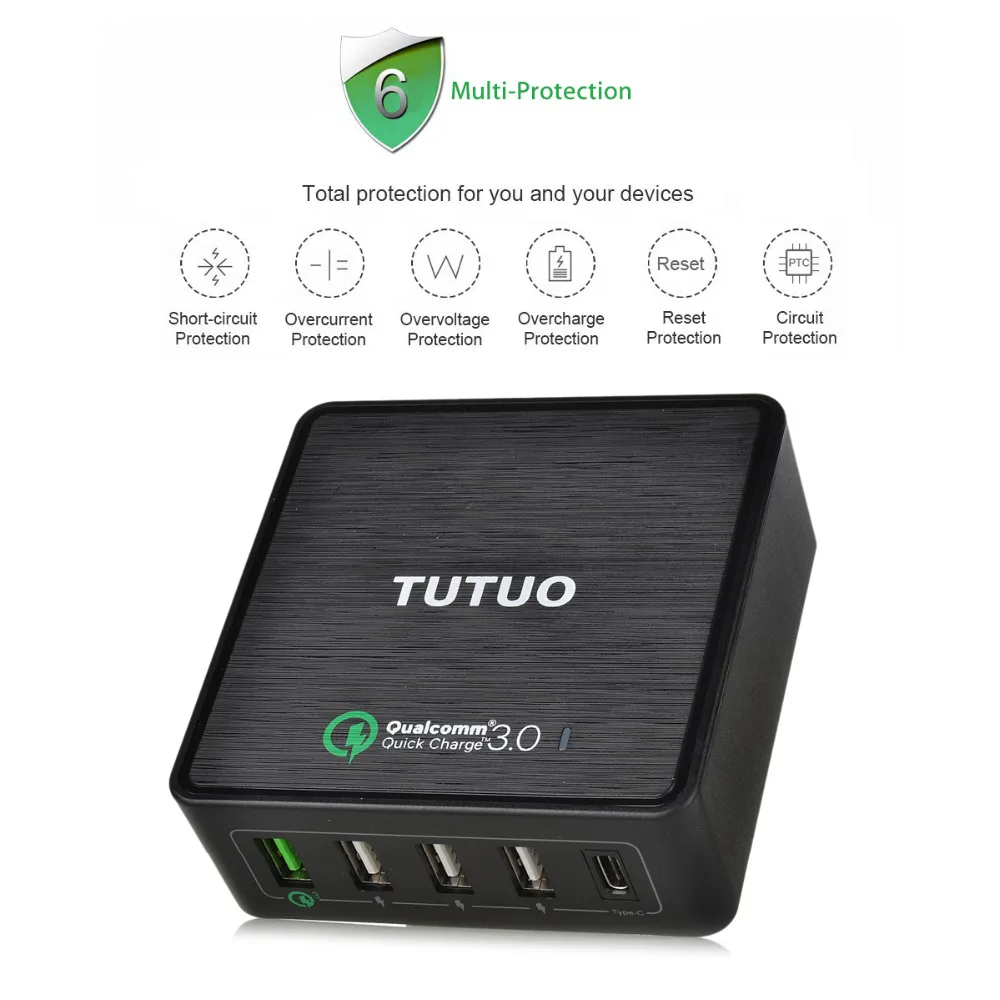 Настольное зарядное устройство TUTUO Quick Charge 3 0 с 5 портами USB и зарядной станцией Type C