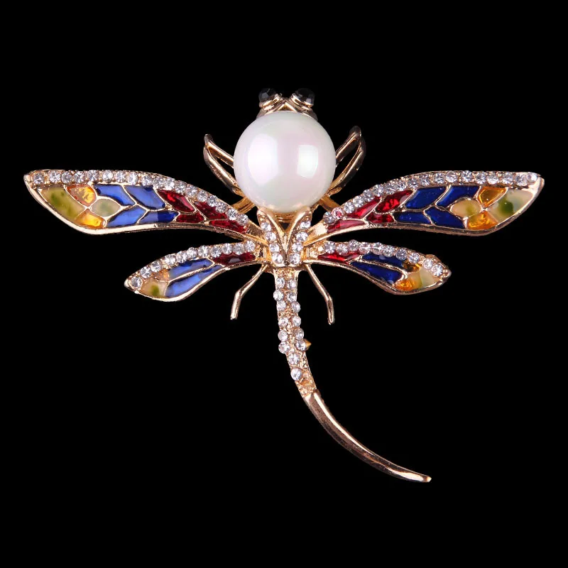 Новая мода стрекоза кристалл жемчуг ювелирные изделия сияющая брошь букет