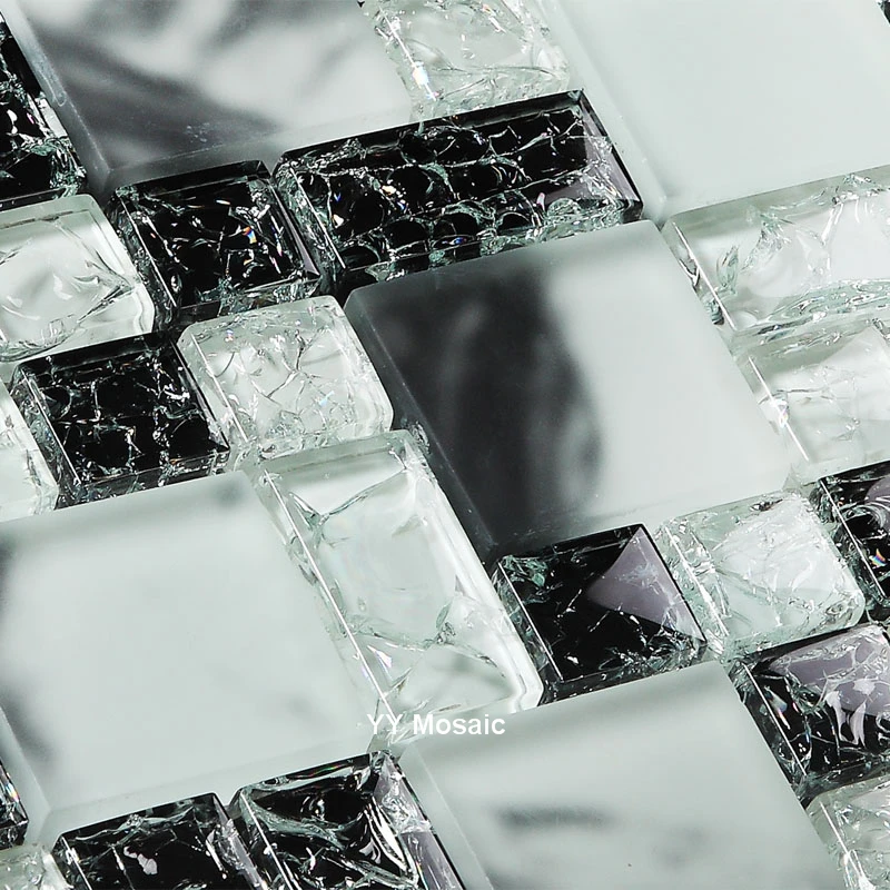 Современная черно белая мозаичная плитка из хрустального стекла с ледяными