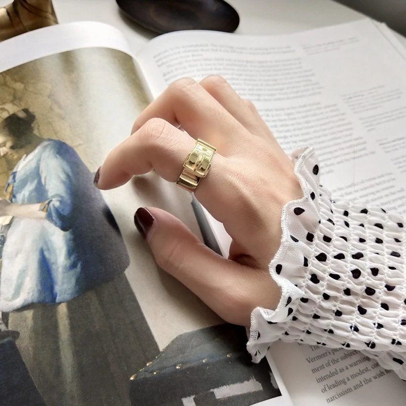 Новинка, кольцо из стерлингового серебра 925 пробы, открытые кольца, золотой модный ремень, регулируемый дизайн, кольца для женщин,, очаровательное ювелирное изделие, подарок
