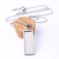 onwear5pcs stainless steel pendant cabochon base settings 10x30mm rectangle necklace bezel tray blanks with chain diy findings