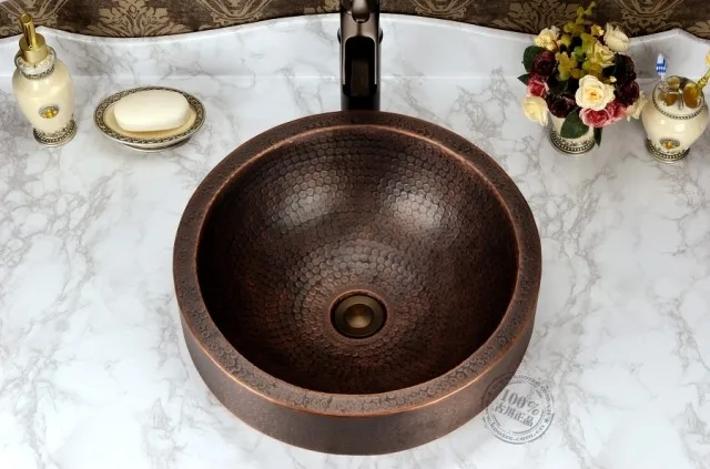 

European retro purple semi-embedded platform basin bronze round wash basin bathroom sink