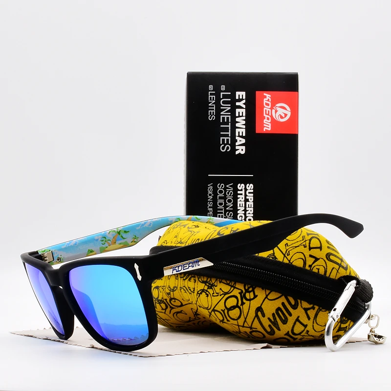 KDEAM Cool Polarized Sunglasses Men Women Scrub Printed leg Colorful Coating Square Outdoor Driving Mirror Male Eyewear KD1302 | Аксессуары