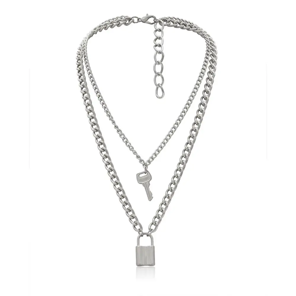 Key Lock Silver KMVEXO висячий замок, ожерелье с длинными цепями для женщин и мужчин, подвеска с замком для ключей, ожерелье s, панк, хип-хоп, мода, готический стиль, мужские ювелирные изделия - Окраска металла: Key Lock Silver