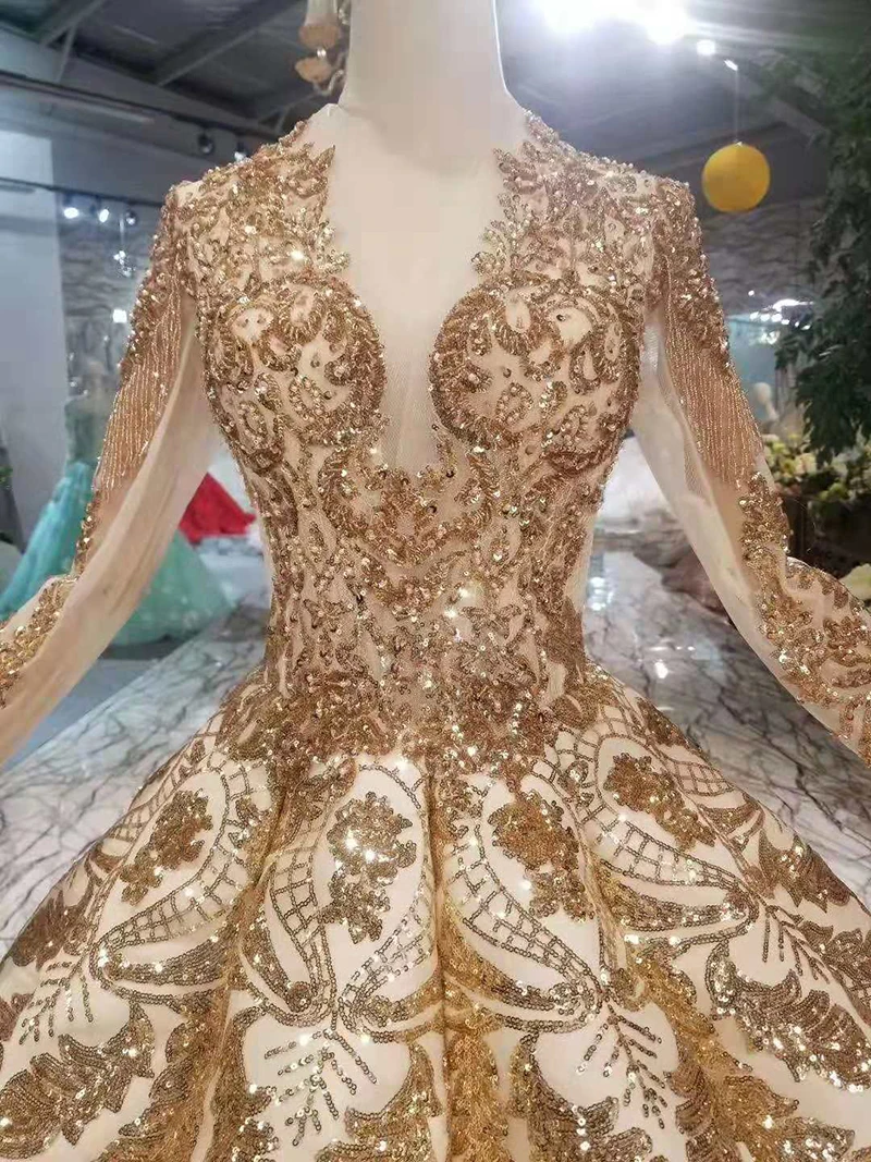 modabelle Arabic Gold Sequins Evening Dresses Vestido De Gala V-neck Luxury Long Sleeve Muslim Evening Dress Vestidos Festa