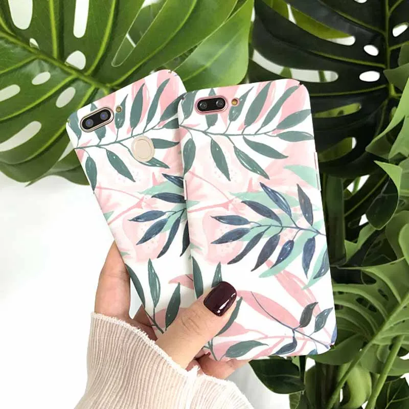 JIBAN Korean style fresh leaves Phone Case for oppor iphone R9 R9S 9Rplus R9Splus R11s R11splus OPPO A57 A59 A79 A83 Cover |