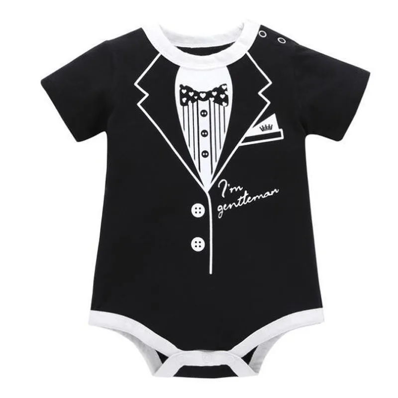 Newborn Baby Clothing Summer Gentleman Rompers 0-12M Infnat Boys Cotton Jumpsuit Male Bebe Body Clothes Tie Print Short Sleeve |
