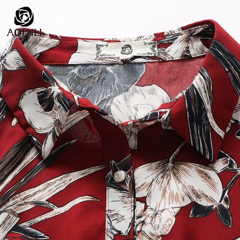 AOFULI flower print women trumpet dress ruffles autumn long sleeve shirt big size party dresses L- XXXL 4XL 5XL A3715 | Женская одежда
