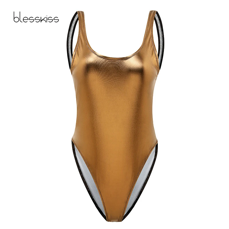 

Hot 2021 Shiny Thong One Piece Swimsuit Women Bathing Suit Sexy Striped Brazilian Swimwear Swimming Suit For Ladies Bikini Gold