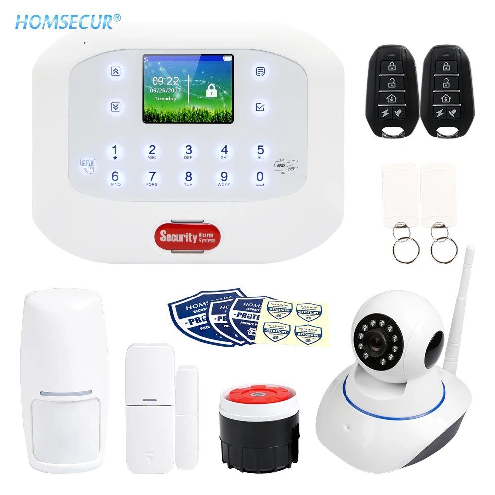Homsecur Беспроводная GSM стационарный RFID ЖК-дисплей SMS автодозвон дома сигнализации Системы+ IP Камера