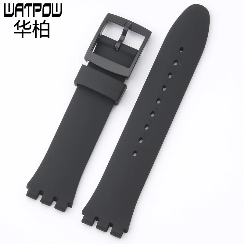 19 мм высокое качество силиконовые белые черные часы с для swatch Мужские ремешок +