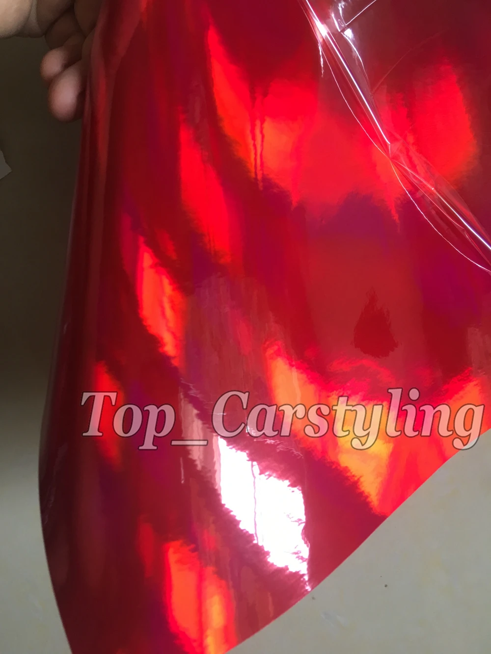 Лазерный красный хром голографический винил с пузырьками Нео флип флоп