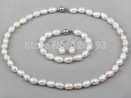 Nice 8-9mm White Natural Freshwater Pearls Necklace Bracelet and Earrings Set | Украшения и аксессуары