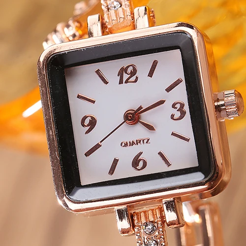 

Women Fashion Inlaid Rhinestone Ultra-Thin Band Square Dial Bracelet Wrist Watch