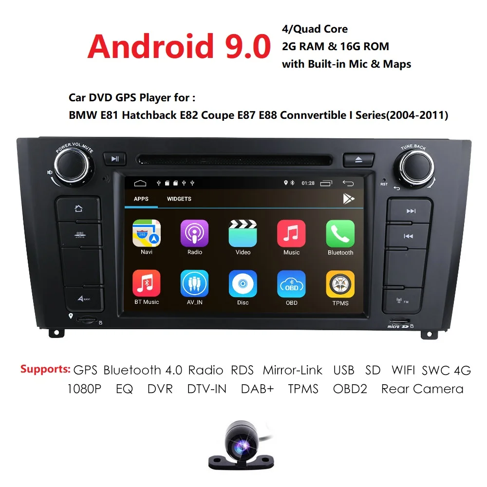 4G Android9.0 четырехъядерный 2 Гб ОЗУ 16 ПЗУ автомобильный dvd-плеер для BMW 1 серия E81 E82 E88
