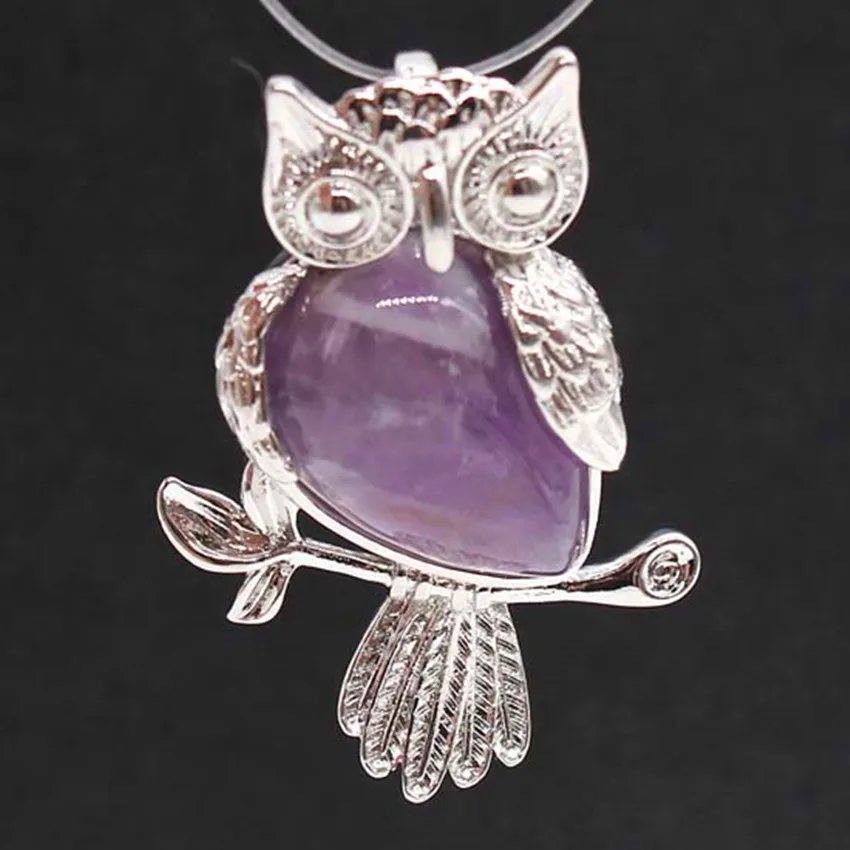 

Trendy-beads Silver Plated Animal Jewelry Wisdom Owl Shape Natural Purple Amethysts Pendant