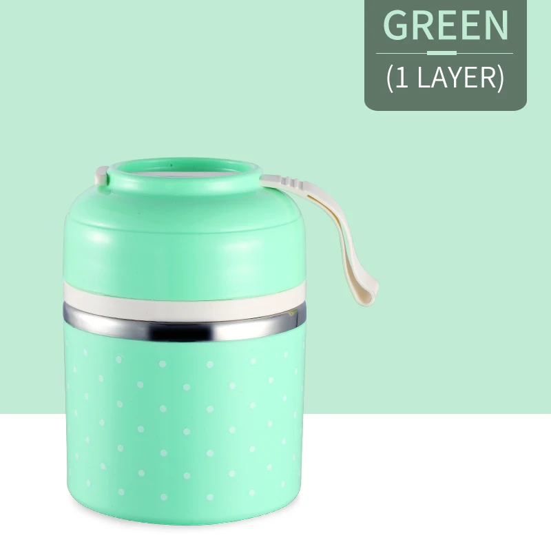 Green 1 Layer Герметичный Ланч-бокс из нержавеющей стали милый японский термо-бокс для детей портативный контейнер для еды для пикника и школы столовая посуда - Цвет: Green 1 Layer