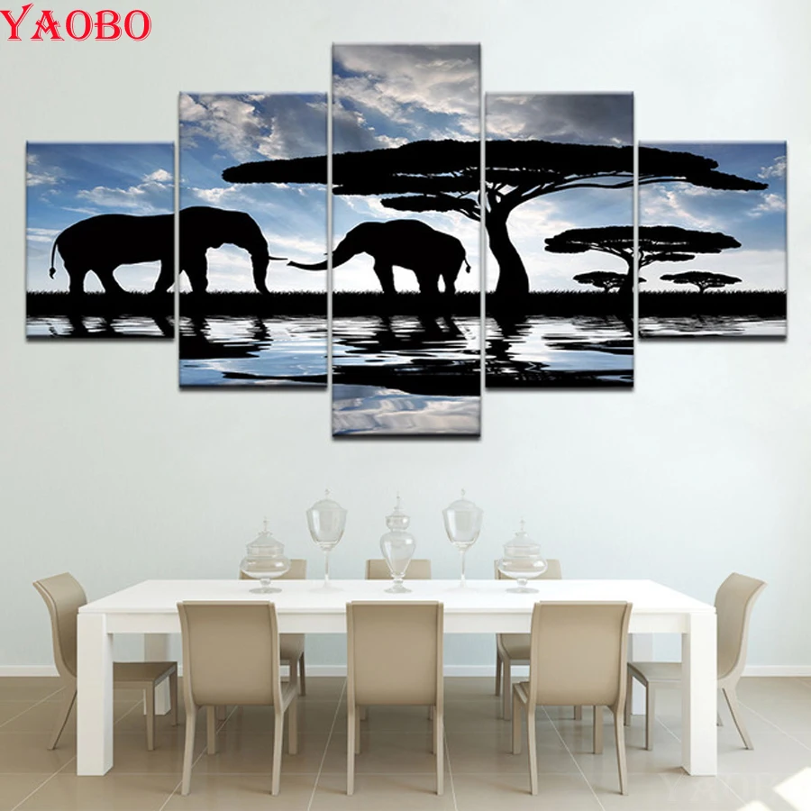 

5D DIY Diamond embroidery African Elephant diamond painting Cross Stitch kit full square round Rhinestone mosaic home decor 5pcs