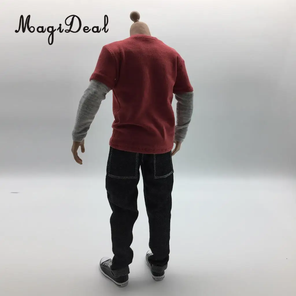 MagiDeal Cloth 1/6 Scale мужская одежда темно серая длинная футболка джинсы парусиновая