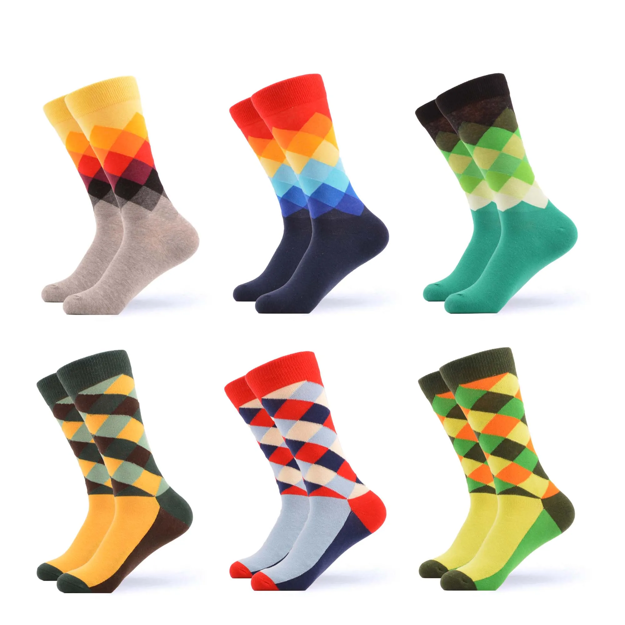 05737 (6 pairs) SANZETTI, мужские цветные Повседневные носки, носки из чёсаного хлопка, дизайнерские носки в стиле Харадзюку, носки в стиле хип-хоп, геометрические, в клетку, в горошек, подарки, счастливые носки - Цвет: 05737 (6 pairs)