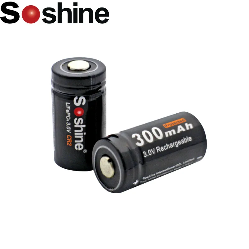 2 шт. Soshine 300 мАч CR2 15266 Аккумулятор LiFePO4 перезаряжаемая батарея с контейнером для