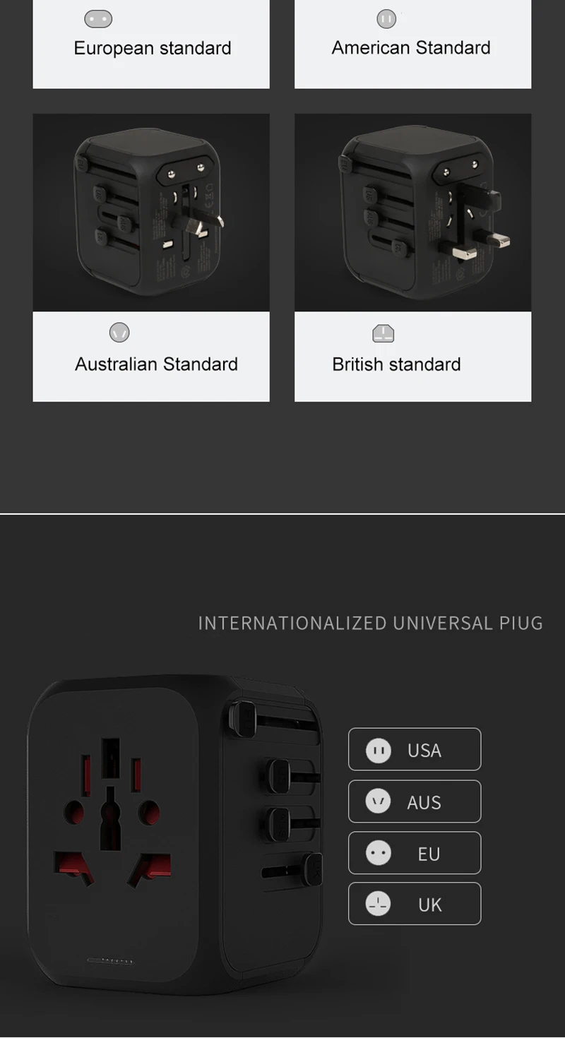 Международный Универсальный адаптер для путешествий с 3.4A 4 USB адаптер для путешествий по всему миру настенное зарядное устройство для Великобритании/ЕС/Австралии/Азии