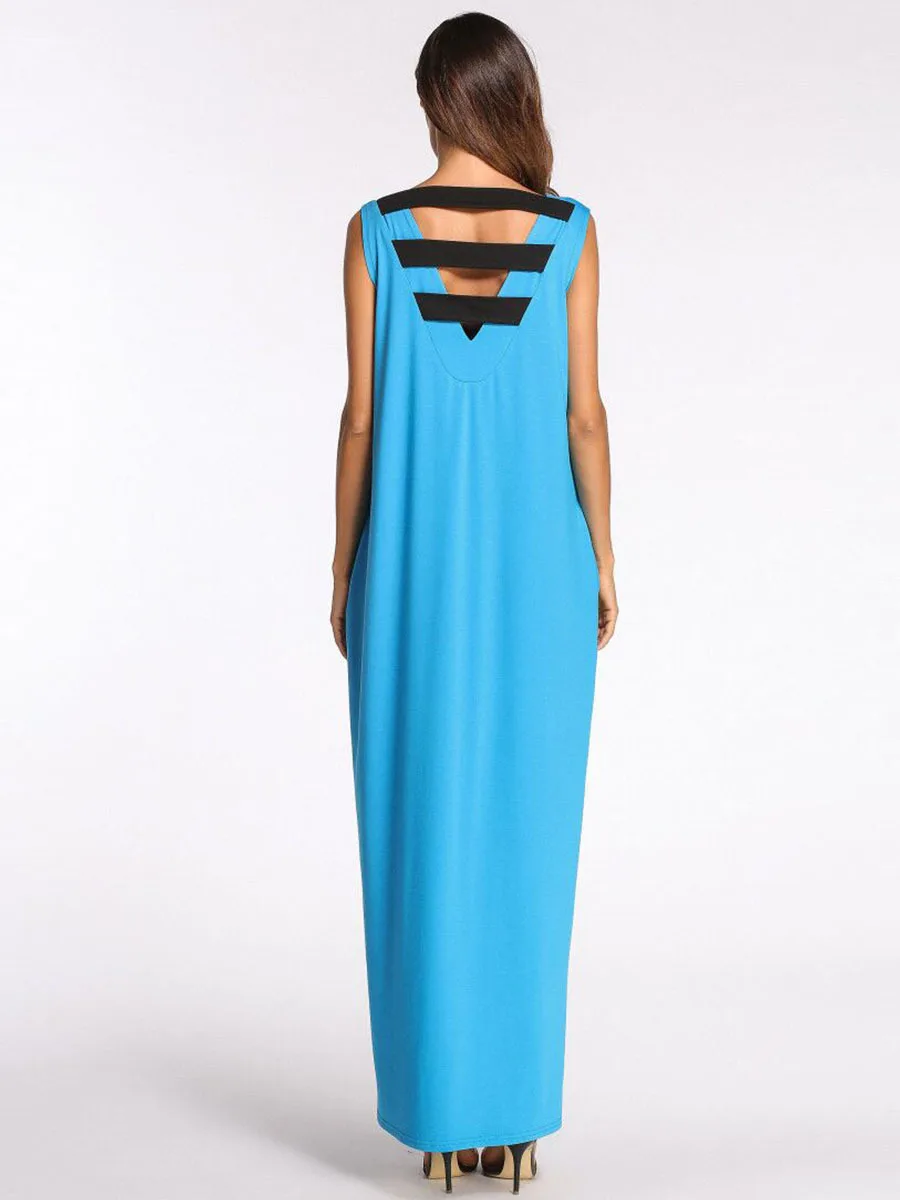 Женское платье длинная ночная рубашка с карманами из хлопка без рукавов|Ночные